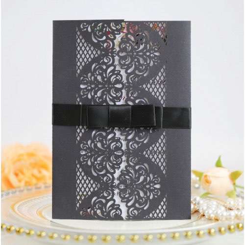 Black Holiday Invitation Card Iridescent Paper  Laser Cut Paper 